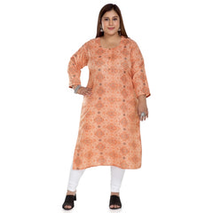 Women's Casual 3/4th Sleeve Rayon Golden Foil Printed Straight Kurti (Light Orange)