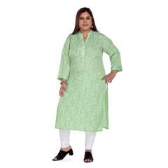 Women's Casual 3/4th Sleeve Imported Synthetic Full printed Straight Kurti (Pista Green)