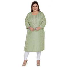 Women's Casual 3/4th Sleeve Imported Fabric Self Embroidered Straight Kurti With Lining (Pista Green)