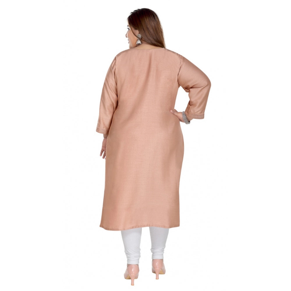 Women's Casual 3/4th Sleeve Imported Fabric Self Embroidered Straight Kurti With Lining (Coral Pink)