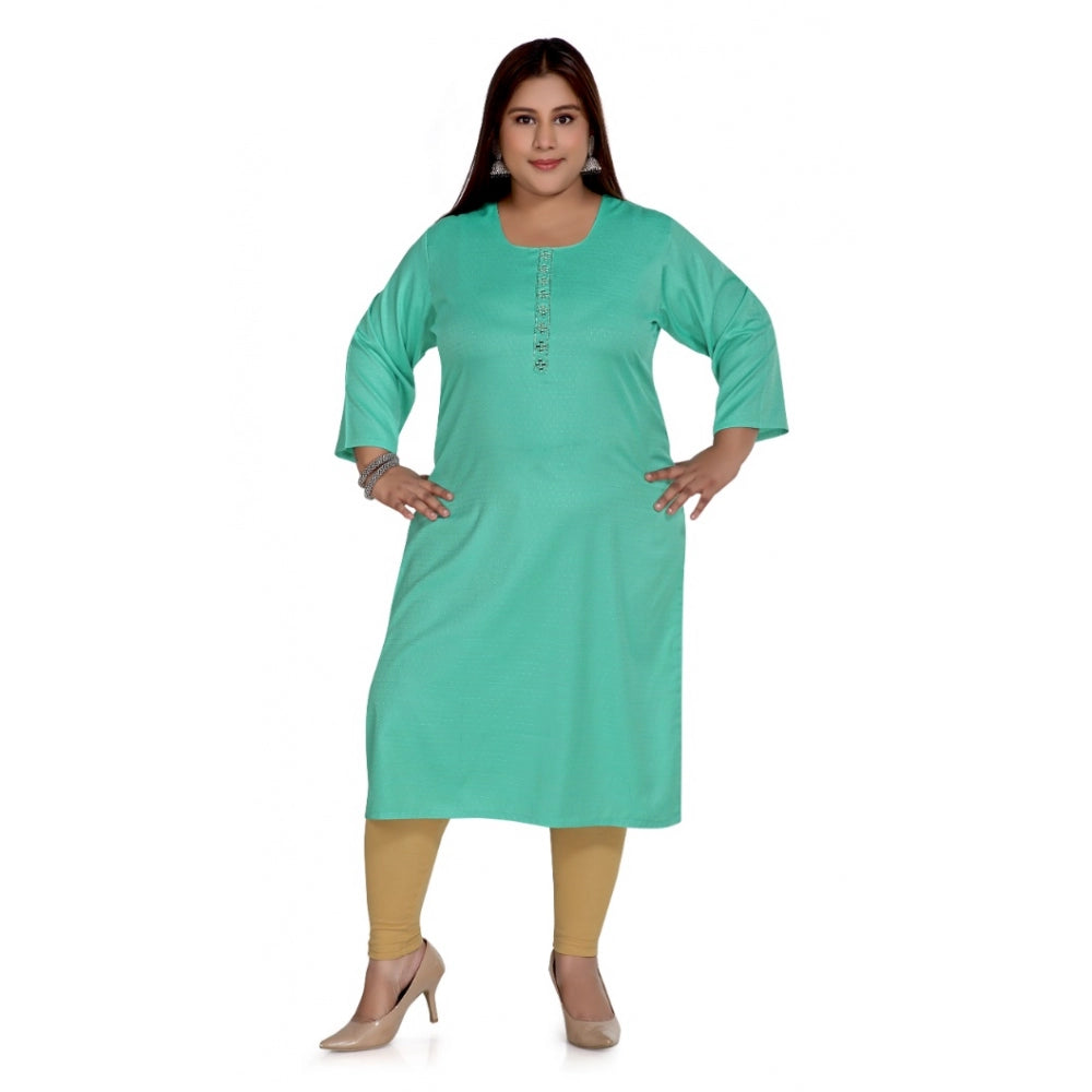 Women's Casual 3/4th Sleeve Rayon Mirror Embroidered Straight Kurti (Turquoise)