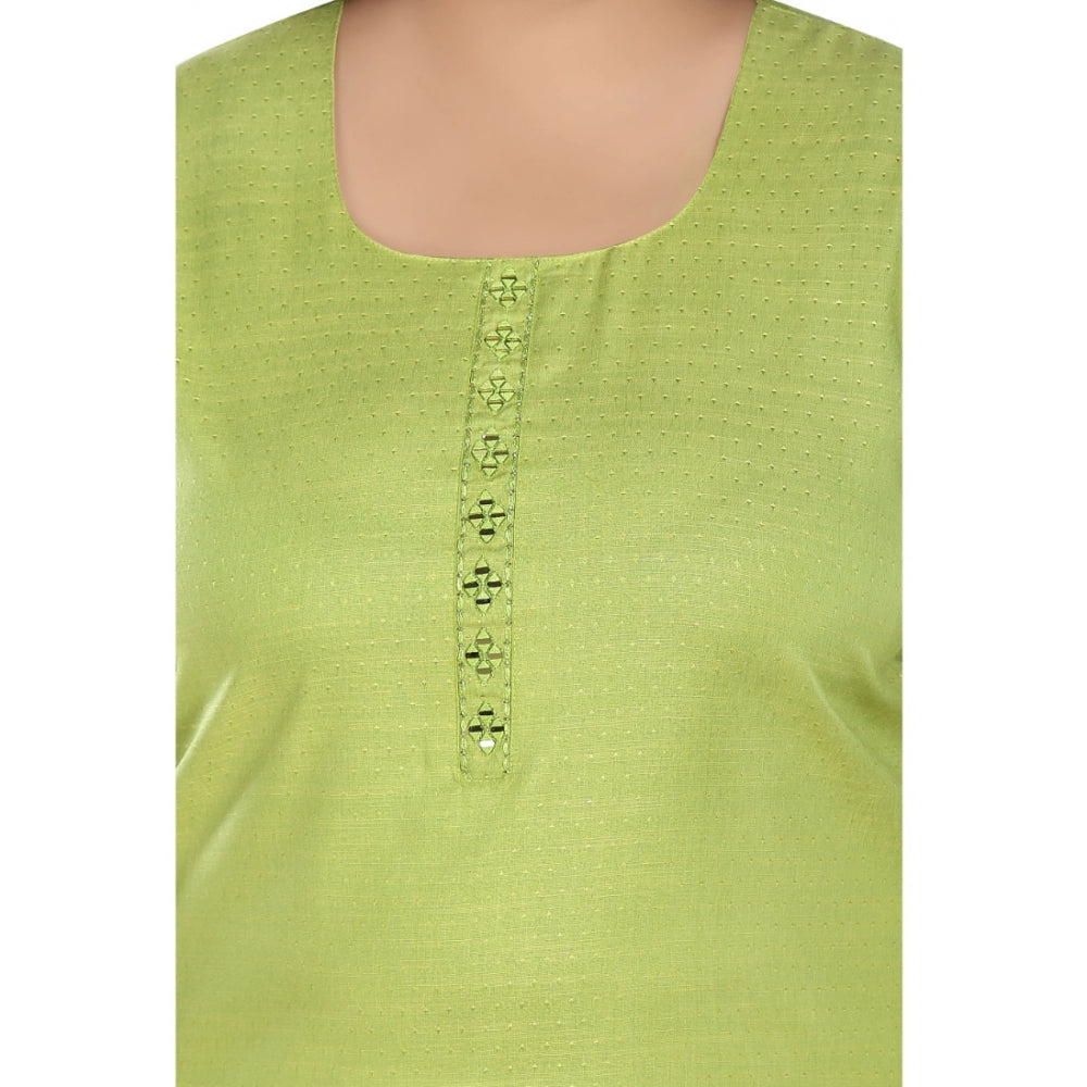 Women's Casual 3/4th Sleeve Rayon Mirror Embroidered Straight Kurti (Apple Green)