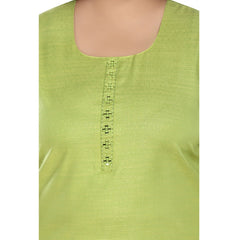 Women's Casual 3/4th Sleeve Rayon Mirror Embroidered Straight Kurti (Apple Green)