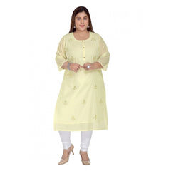 Women's Casual 3/4th Sleeve Rayon Mirror Embroidered Straight Kurti (Light Yellow)