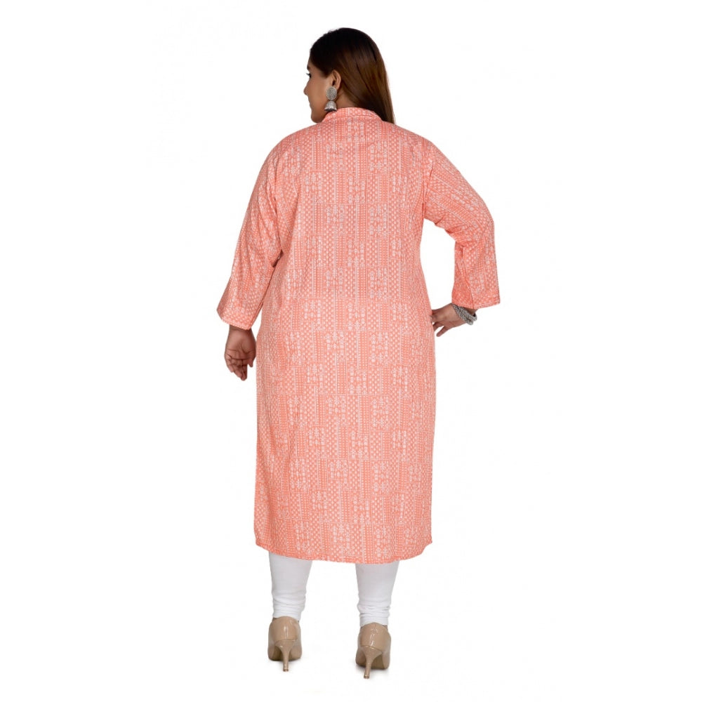 Women's Casual 3/4th Sleeve Imported Synthetic Full printed Straight Kurti (Coral Pink)