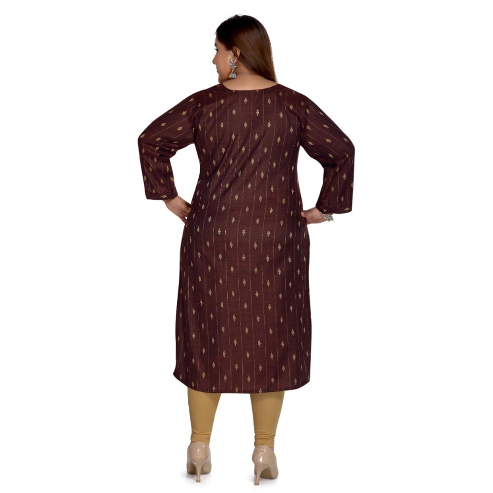 Women's Casual 3/4th Sleeve Cotton Mix Golden Embroidered Straight Kurti (Maroon)