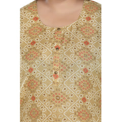 Women's Casual 3/4th Sleeve Rayon Golden Foil Printed Straight Kurti (Tan)