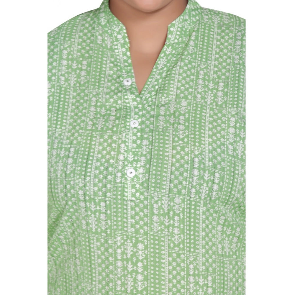 Women's Casual 3/4th Sleeve Imported Synthetic Full printed Straight Kurti (Pista Green)