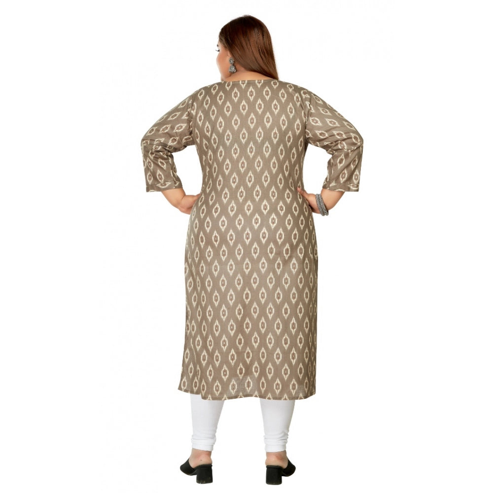 Women's Casual 3/4th Sleeve Pure Cotton Ikkat Printed Straight Kurti (Dark Grey)