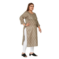 Women's Casual 3/4th Sleeve Pure Cotton Ikkat Printed Straight Kurti (Dark Grey)