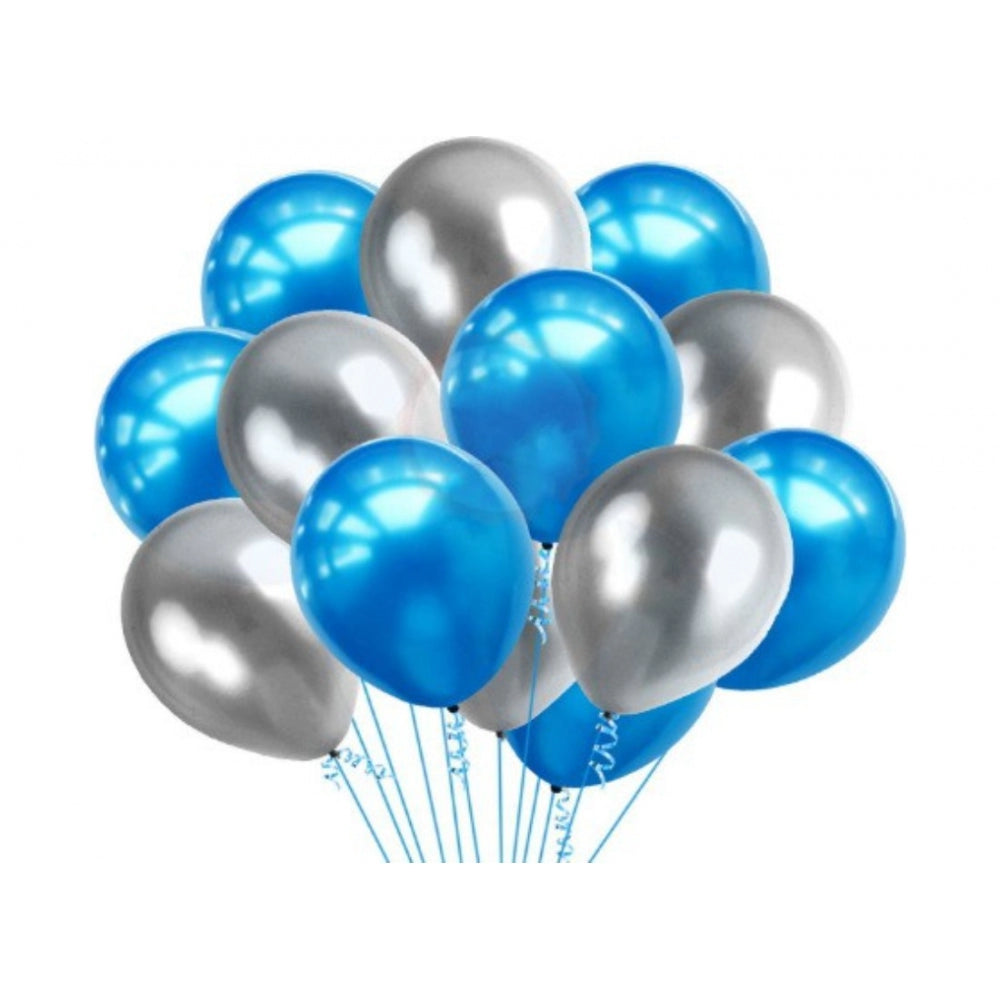 7Th Happy Birthday Decoration Combo With Foil And Star Balloons (Blue, Silver)