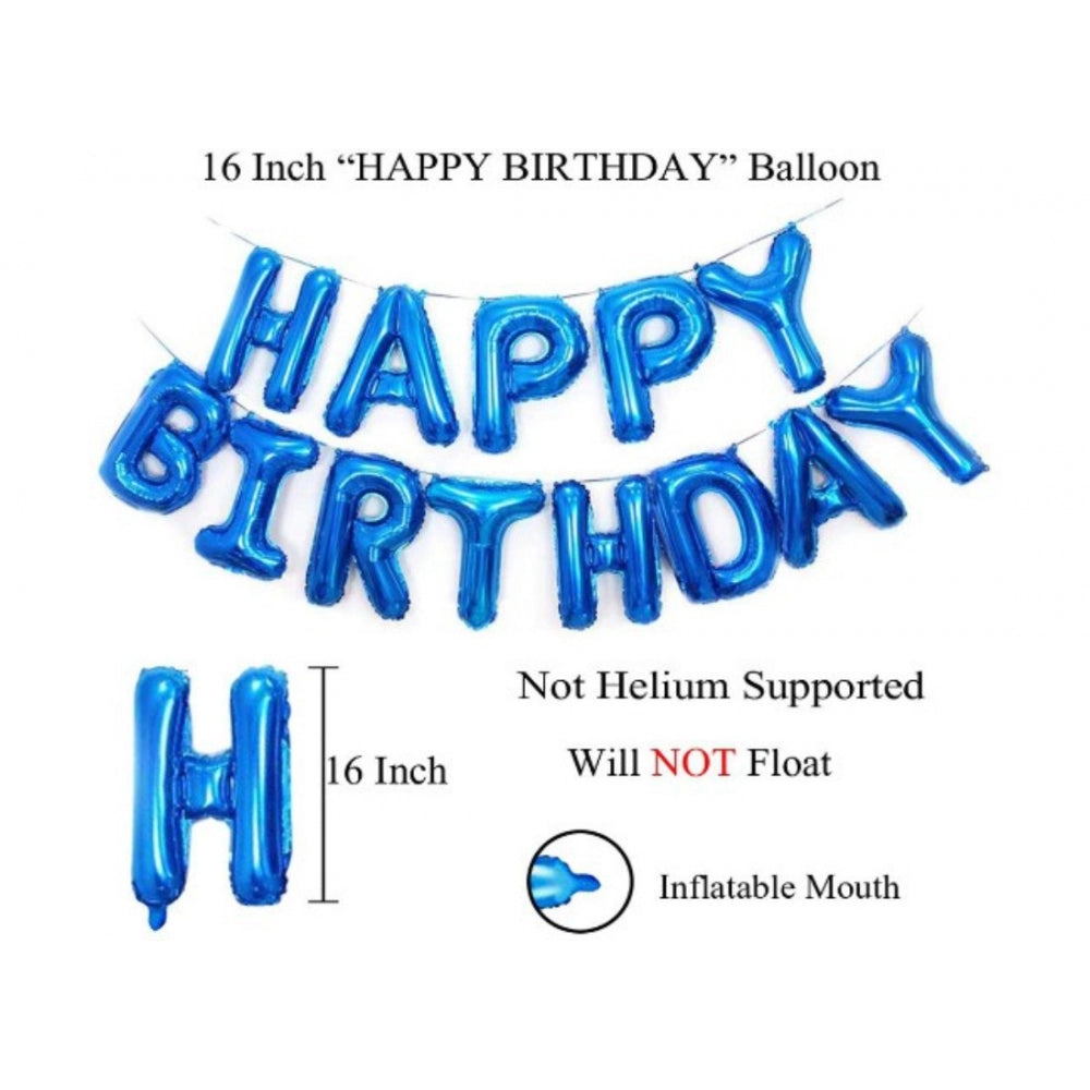 14Th Happy Birthday Decoration Combo With Foil And Star Balloons (Blue, Silver)