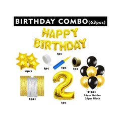 2Nd Birthday Golden Theme Decoration Items (Multicolor)