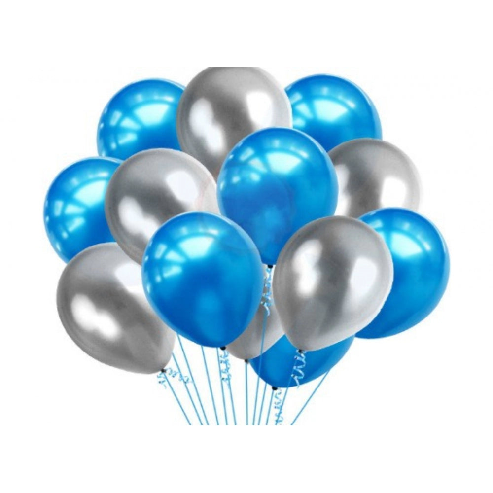 14Th Happy Birthday Decoration Combo With Foil And Star Balloons (Blue, Silver)