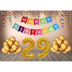 29Th Happy Birthday Decoration Combo With Multi Color Banner (Golden)