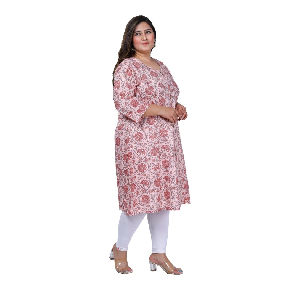 Women's office wear Golden Foil Capsule A-Line Kurti (Light Pink)