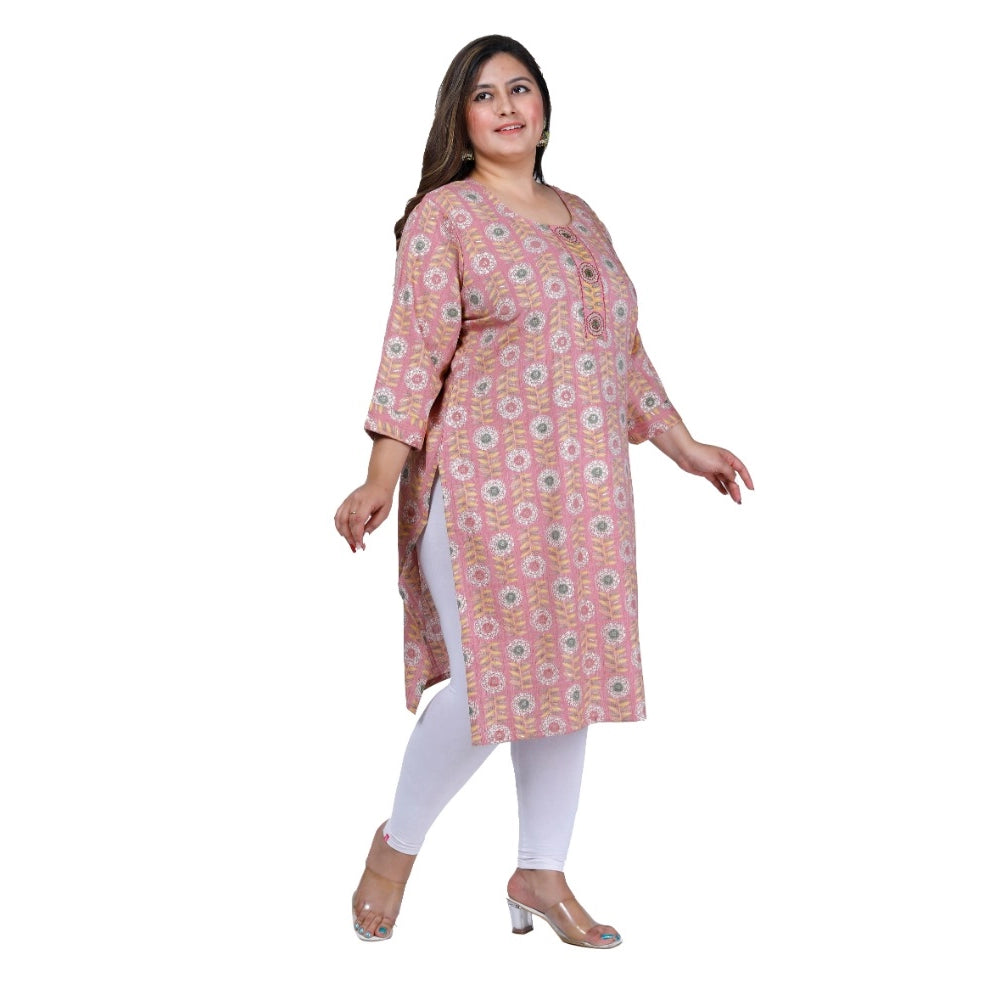 Women's office wear Golden Foil Capsule Straight Kurti (Pink)