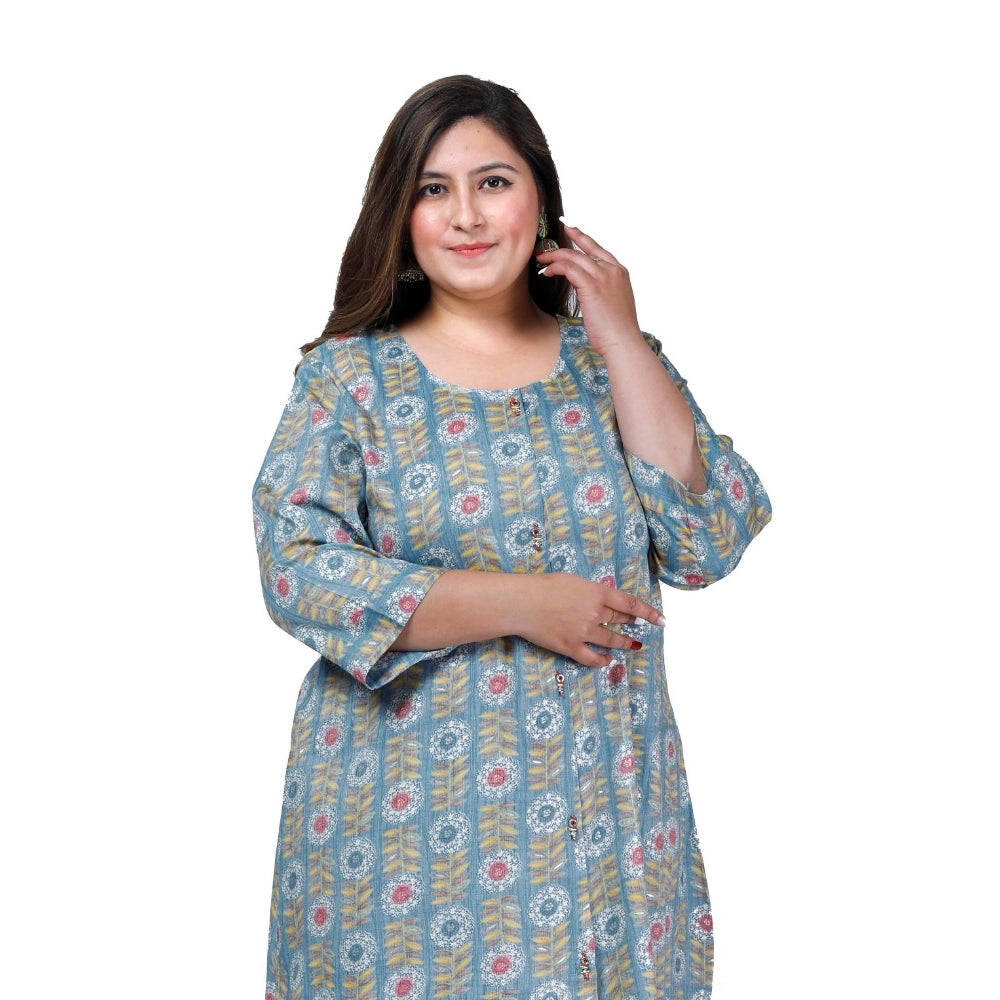 Women's office wear Golden Foil Capsule A-Line Kurti (Light Blue)