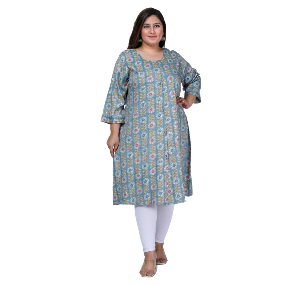 Women's office wear Golden Foil Capsule A-Line Kurti (Light Blue)