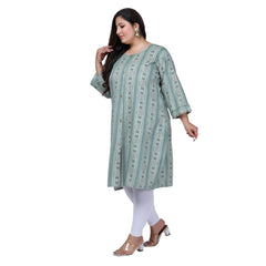 Women's office wear Golden Foil Capsule A-Line Kurti (Light Green)