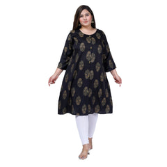 Women's office wear Golden Foil Capsule A-Line Kurti (Black)