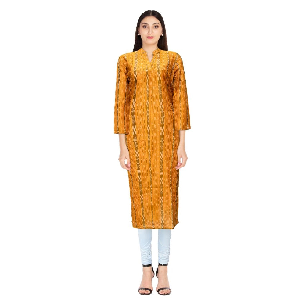 Women's Sambalpuri Certified Handloom Cotton Straight Kurti (Mustard Yellow)