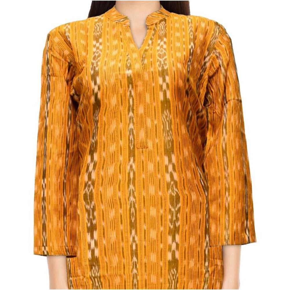 Women's Sambalpuri Certified Handloom Cotton Straight Kurti (Mustard Yellow)