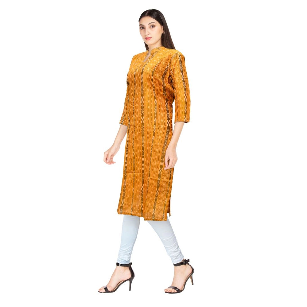 Women's Sambalpuri Certified Handloom Cotton Straight Kurti (Mustard Yellow)