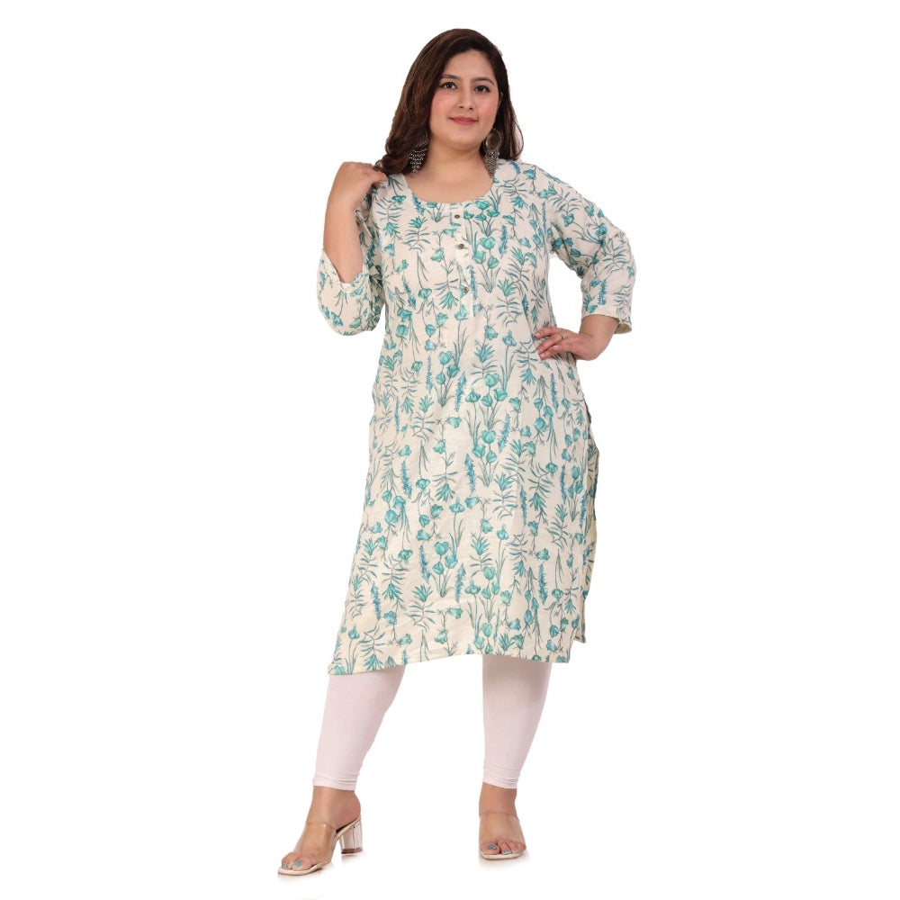 Women's office wear Floral Printed Capsule Straight Kurti (Light Green)