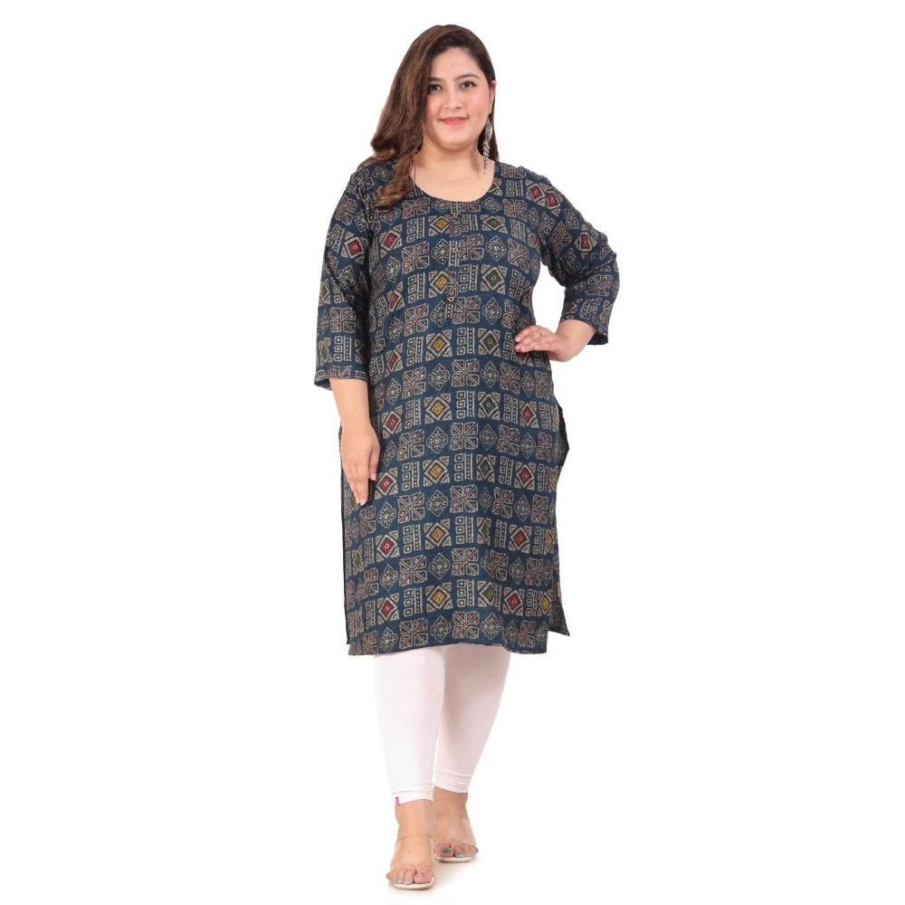 Women's office wear Designer Printed Capsule Straight Kurti (Dark Green)