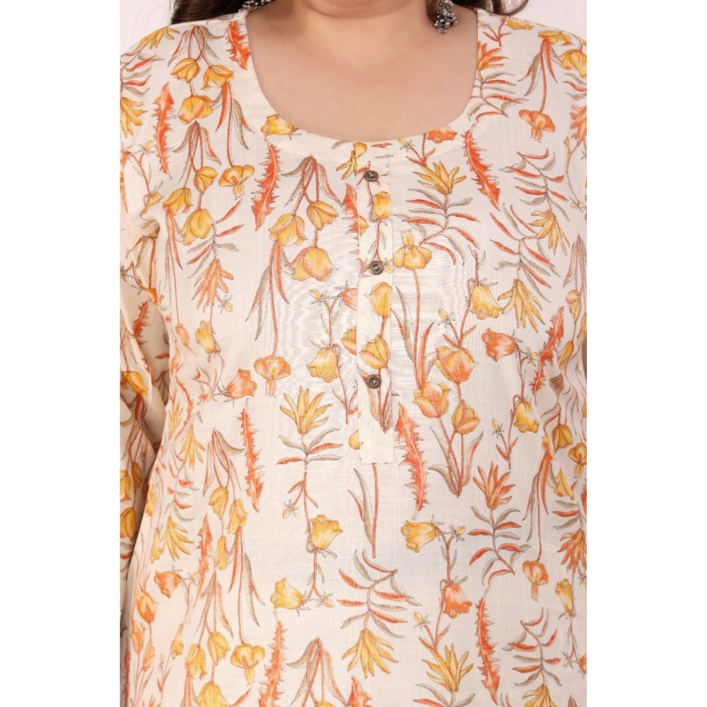 Women's office wear Floral Printed Capsule Straight Kurti (Orange)