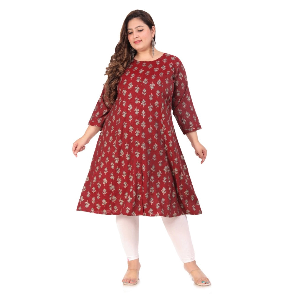 Women's office wear Floral Printed Capsule Princess Cut Kurti (Maroon)