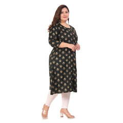 Women's office wear Floral Printed Capsule A-Line Kurti (Green)