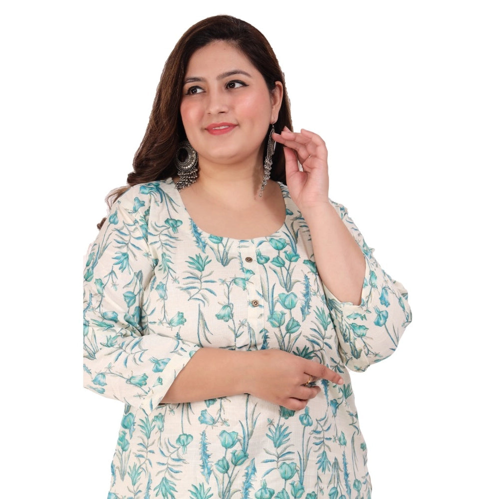 Women's office wear Floral Printed Capsule Straight Kurti (Light Green)