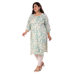 Women's office wear Floral Printed Capsule Straight Kurti (Light Green)