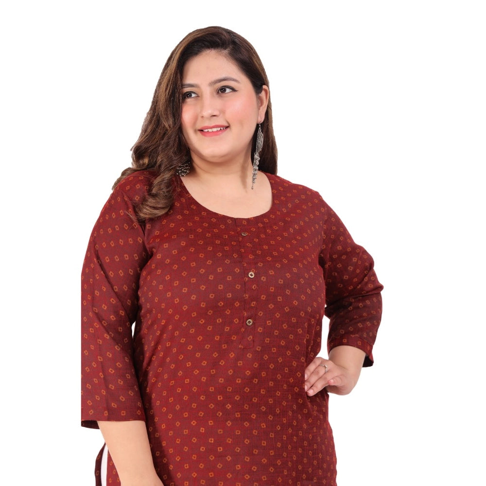 Women's office wear Bandhini Printed Capsule Straight Kurti (Maroon)