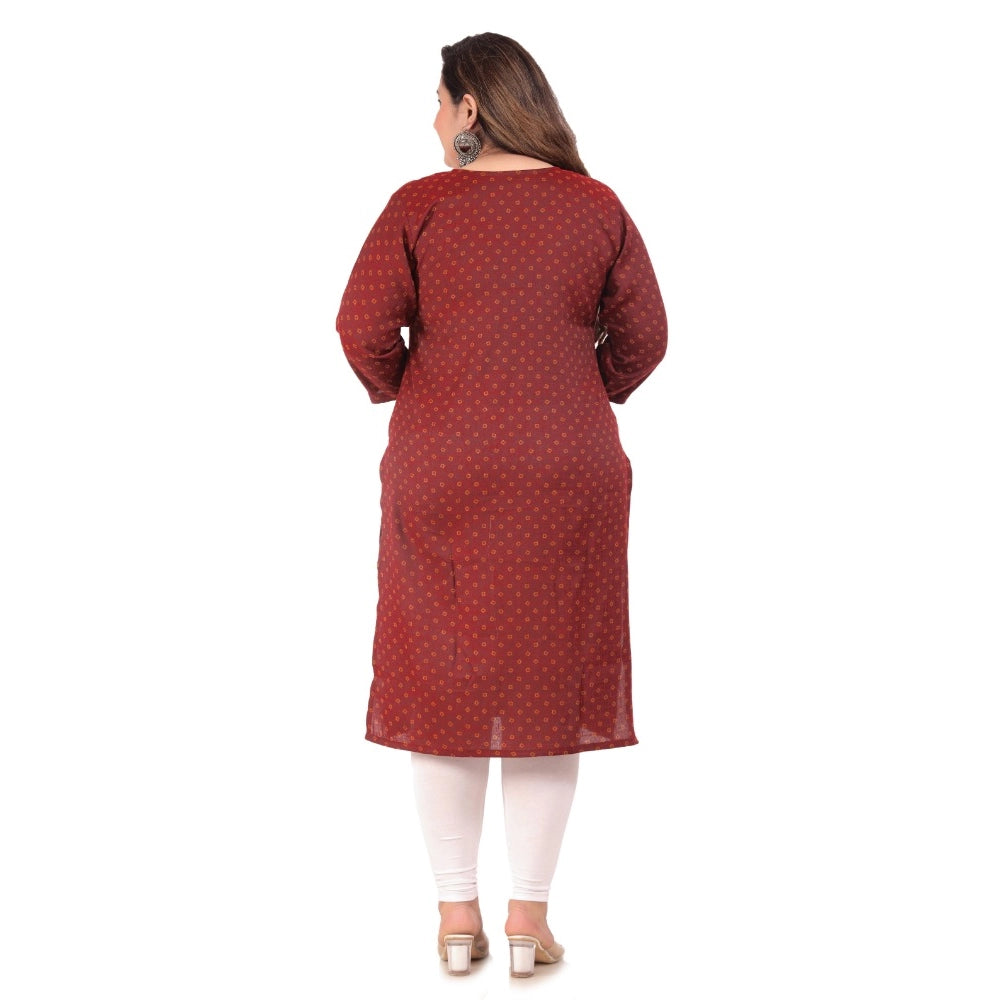 Women's office wear Bandhini Printed Capsule Straight Kurti (Maroon)