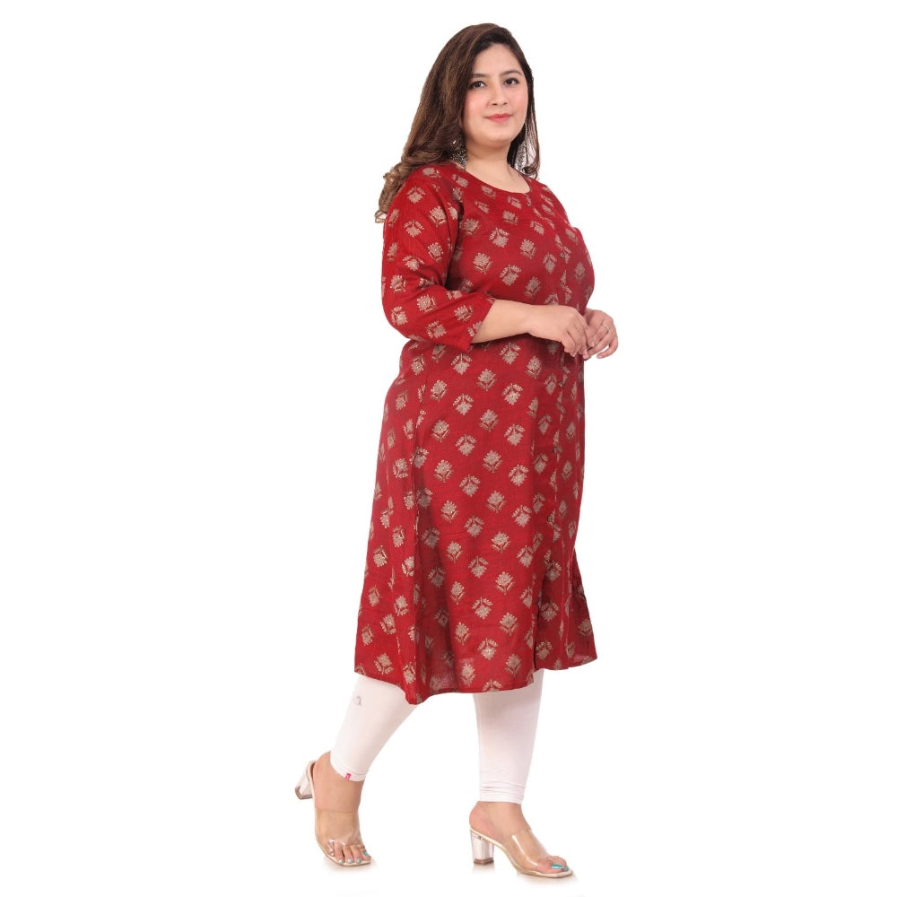 Women's office wear Floral Printed Capsule A-Line Kurti (Maroon)