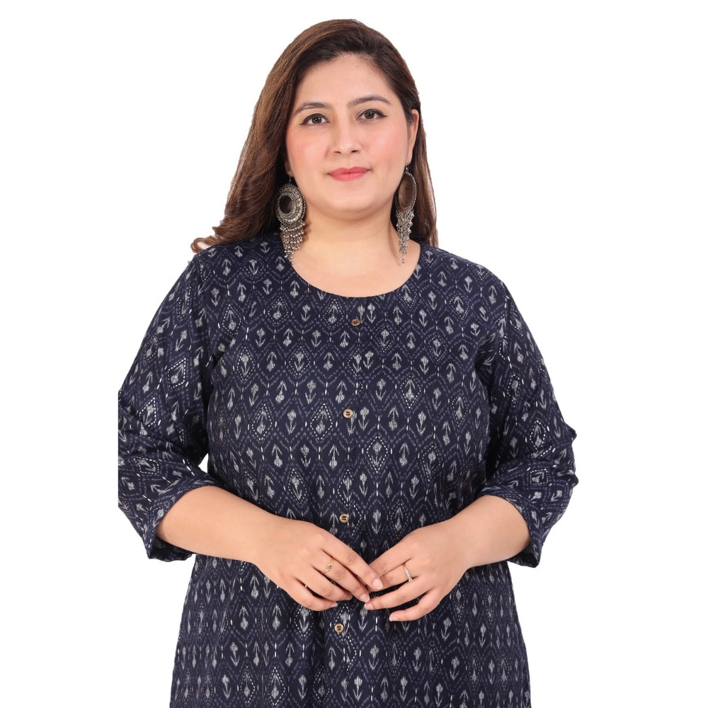 Women's office wear Floral Printed Capsule A-Line Kurti (Navy Blue)