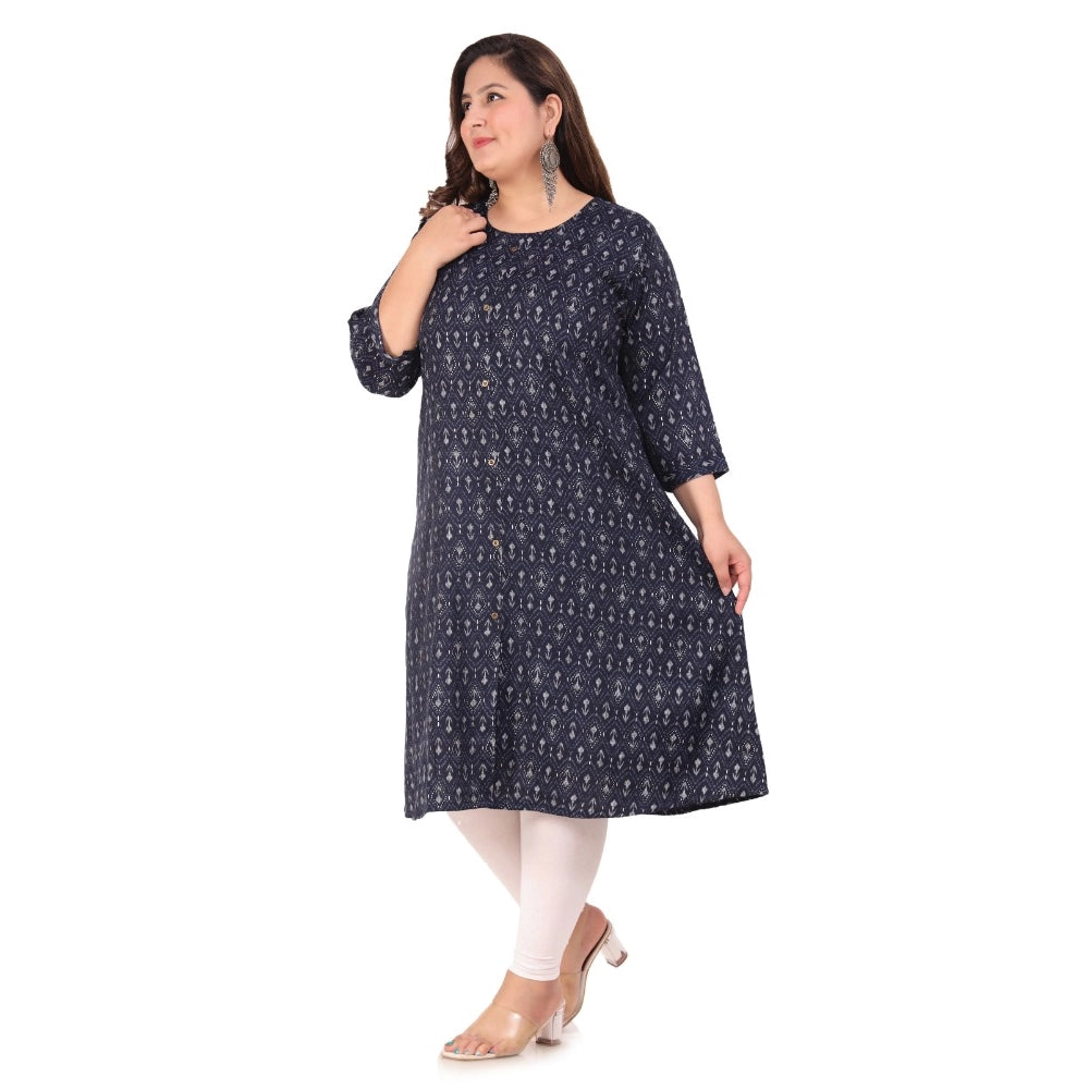 Women's office wear Floral Printed Capsule A-Line Kurti (Navy Blue)