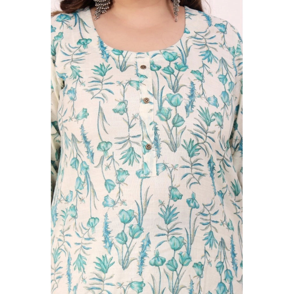 Women's office wear Floral Printed Capsule Straight Kurti (Light Green)