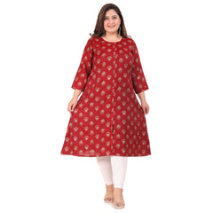 Women's office wear Floral Printed Capsule A-Line Kurti (Maroon)