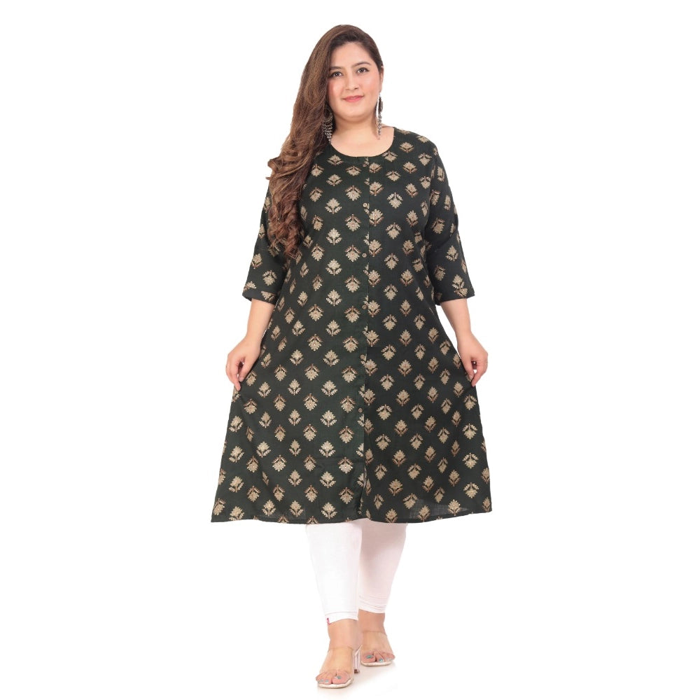 Women's office wear Floral Printed Capsule A-Line Kurti (Green)