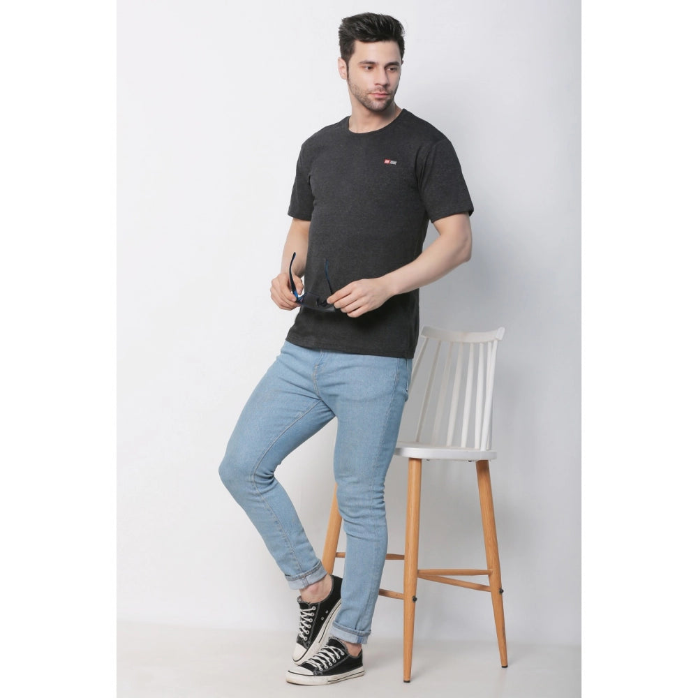 Men's Cotton Jersey Round Neck Plain Tshirt (Charcoal Melange)