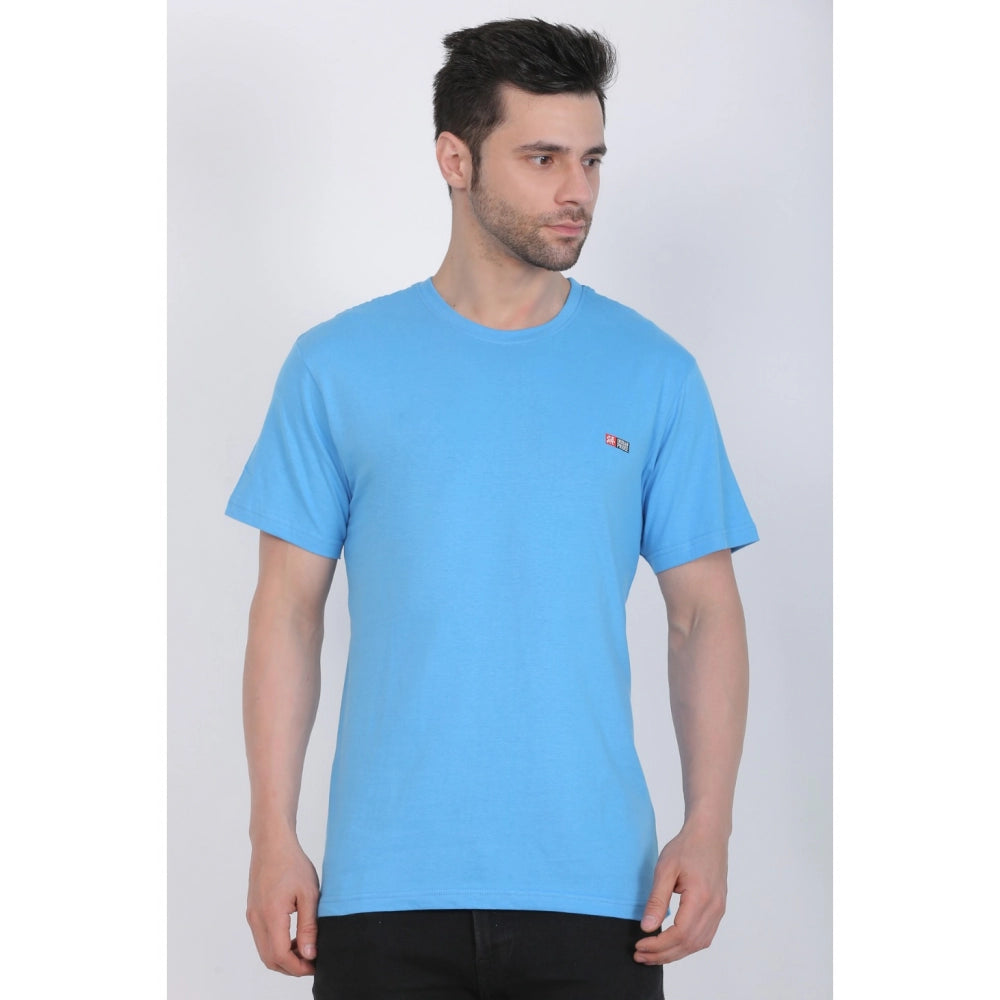 Men's Cotton Jersey Round Neck Plain Tshirt (Turquoise Blue)