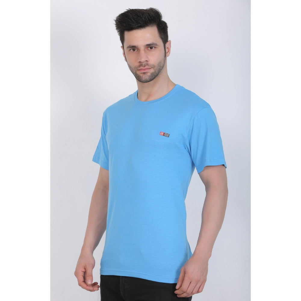 Men's Cotton Jersey Round Neck Plain Tshirt (Turquoise Blue)