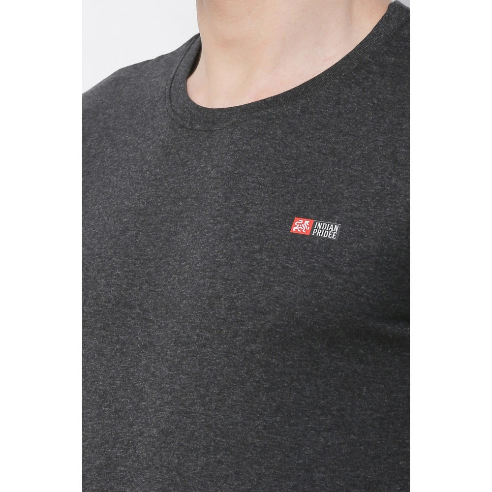 Men's Cotton Jersey Round Neck Plain Tshirt (Charcoal Melange)