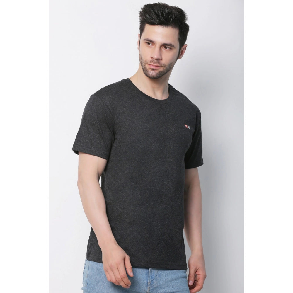 Men's Cotton Jersey Round Neck Plain Tshirt (Charcoal Melange)