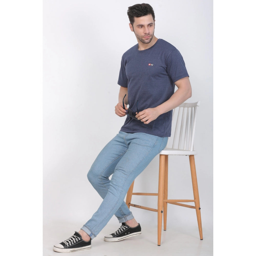 Men's Cotton Jersey Round Neck Plain Tshirt (Blue Melange)