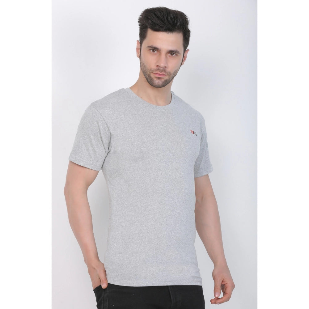 Men's Cotton Jersey Round Neck Plain Tshirt (Grey Melange)